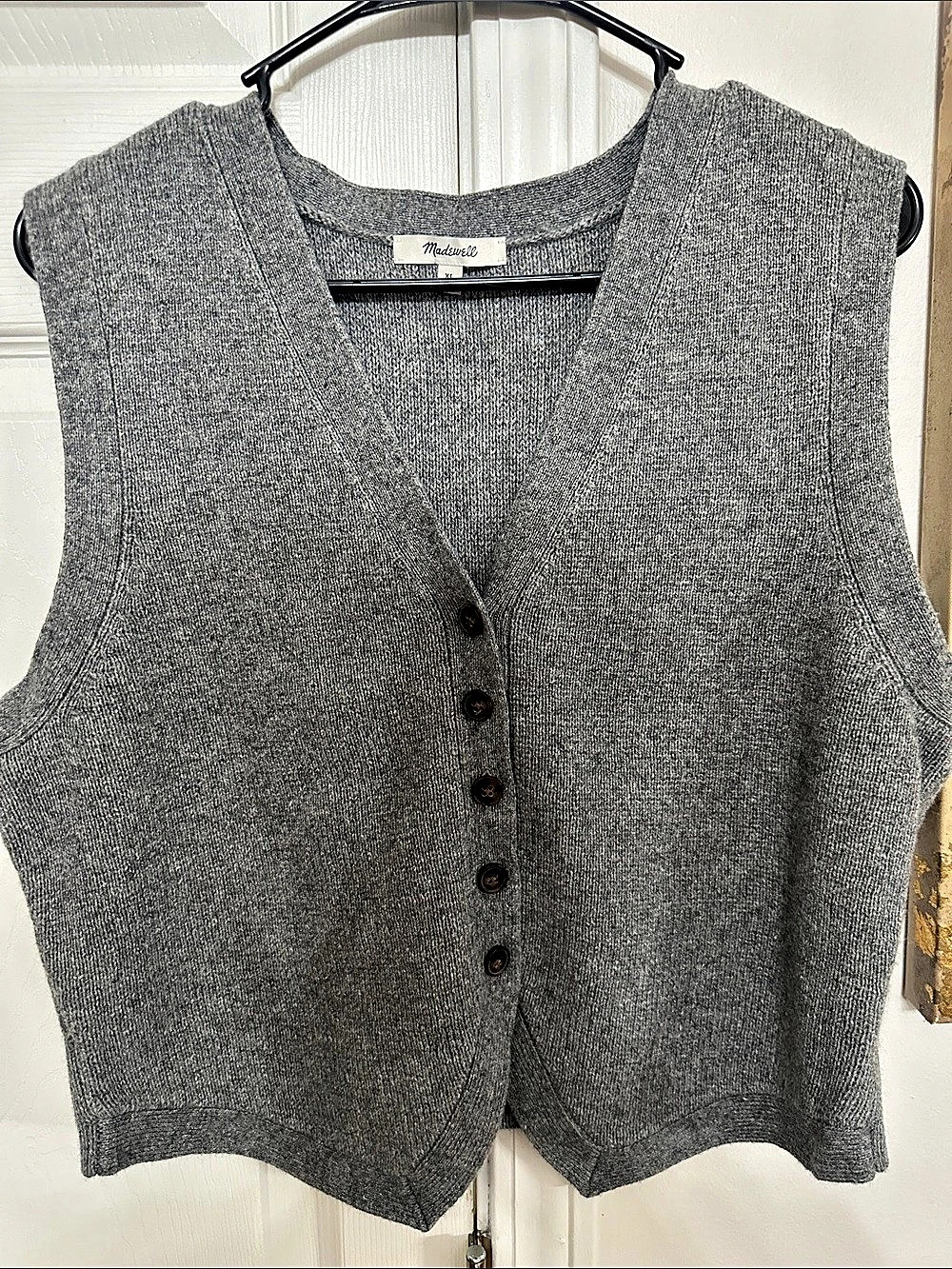 Madewell V-Neck Button-Front Sweater Vest Gray Size XL